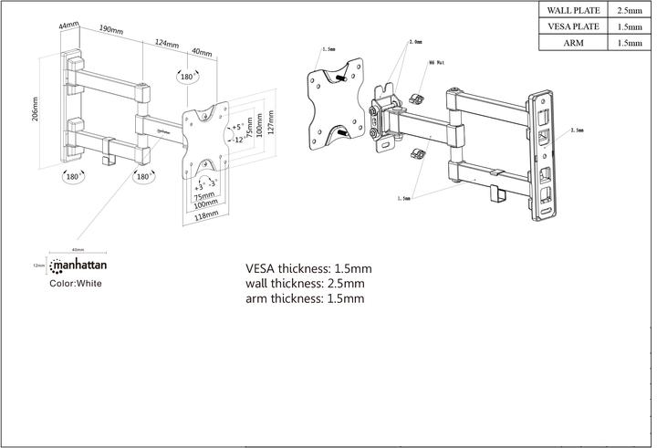 Produktbild Manhattan Universal TV-Wandhalterung, neig- und schwenkbar (Wand, 27", 20 kg)