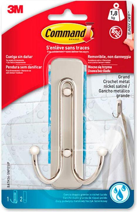 Produktbild 3M Command double hook, large, satin nickel, 1 unit + 2 strips, max 1.8 kg