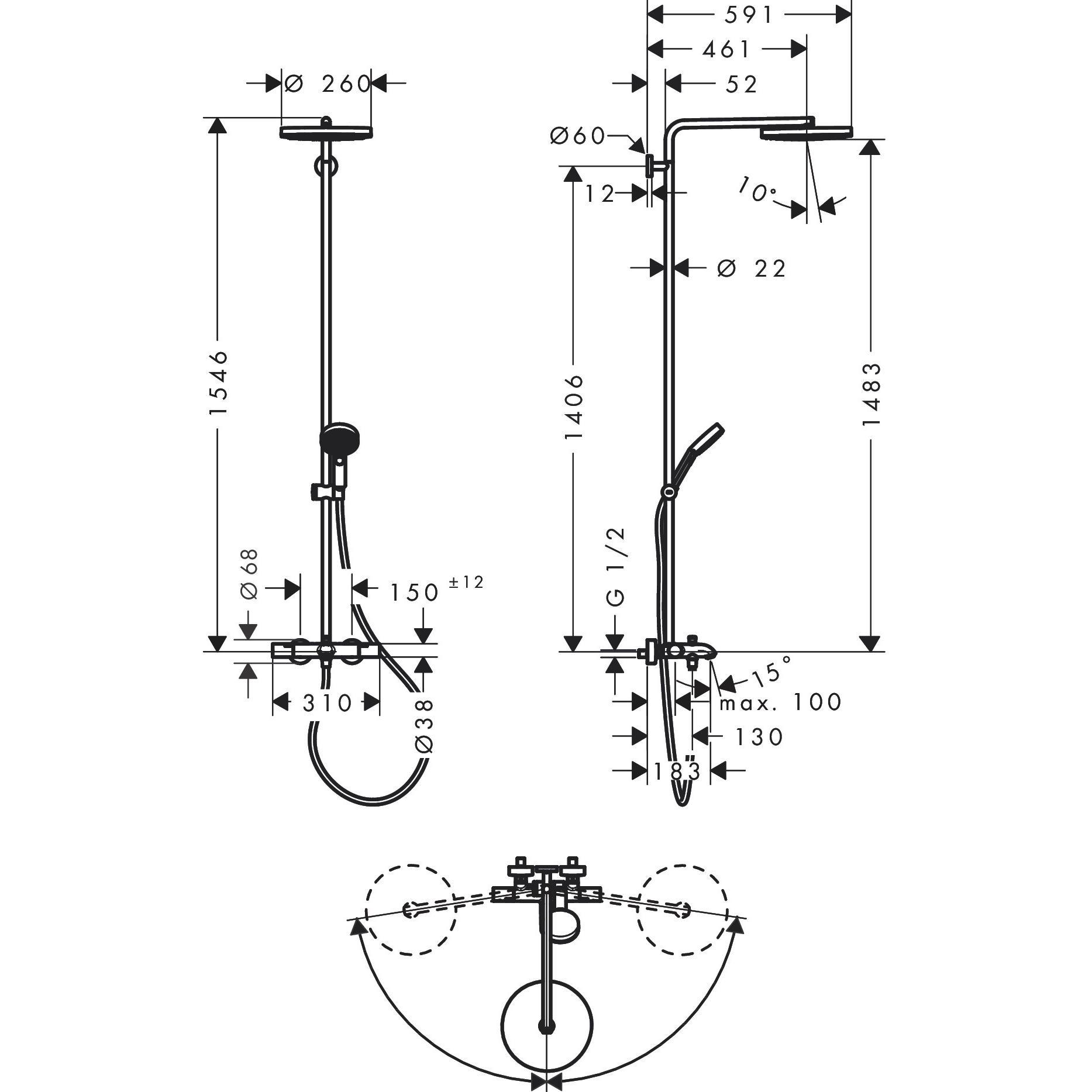 Thumbnail - hansgrohe, Duschsystem, Pulsify S Puro Duschsystem 260, 1jet, Wannenthermostat Ecostat Fine, Handbrause 3jet, EcoS