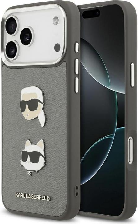Immagine prodotto Karl Lagerfeld FW Grained Karl & Choupette Heads Pins & Logo case for iPhone 17 Pro Max grey (Apple iPhone 17 Pro Max)