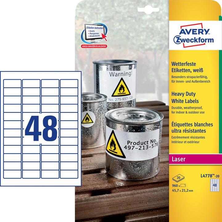 Actual product image Avery White polyester labels - for laser printers - 45.7 x 21.2 mm