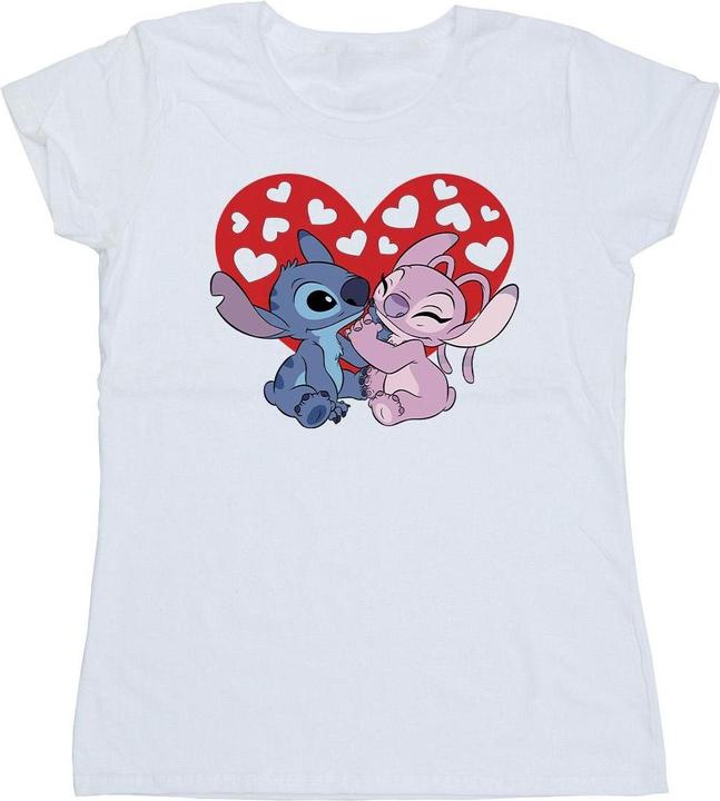 Actual product image Disney Womens/Ladies Lilo & Stitch Hearts Cotton T-Shirt (XXL)