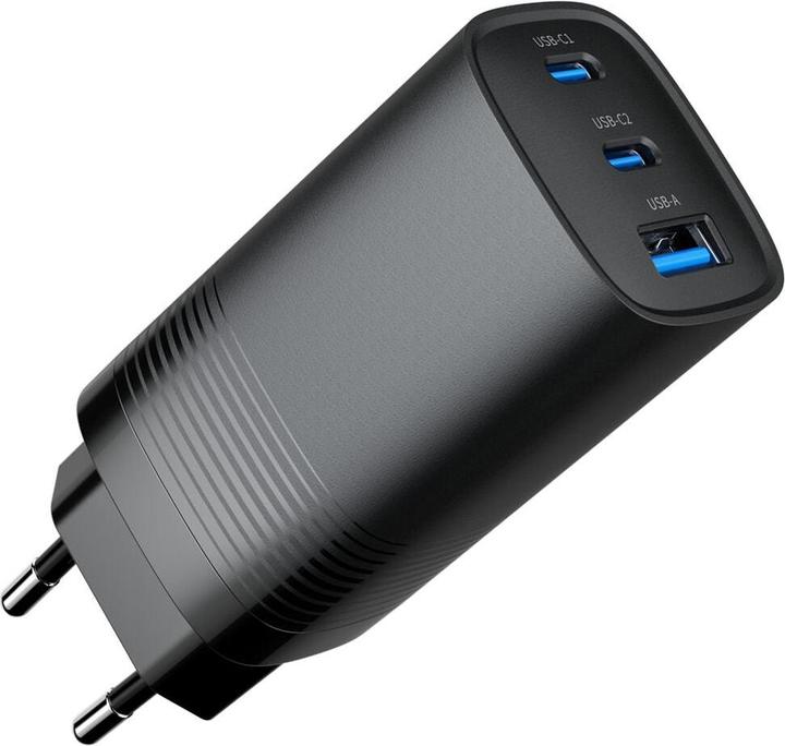 Actual product image Gembird Power Delivery Charger 1xA 2xC GaN Black (65 W, 3 ports)