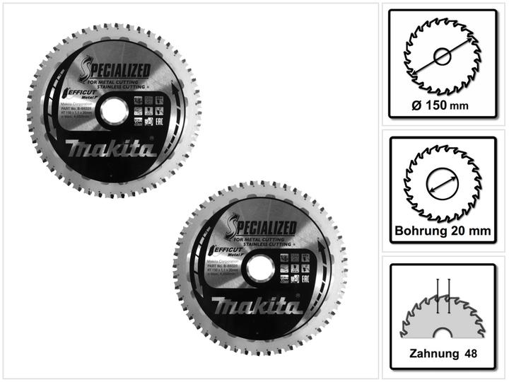 Produktbild Makita MCCS15048E SPECIALIZED EFFICUT Sägeblatt 150 x 20 x 1,1 mm 2 Stk. ( 2x B-69331 ) 48 Zähne für