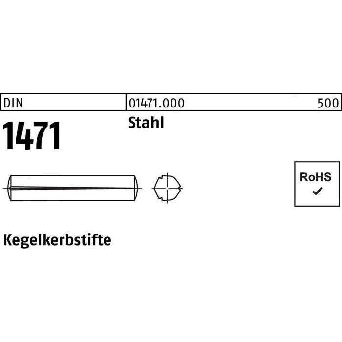 Zubehör Befestigungstechnik, Kegelkerbstift DIN 1471 8 x 70 Stahl DIN 1471