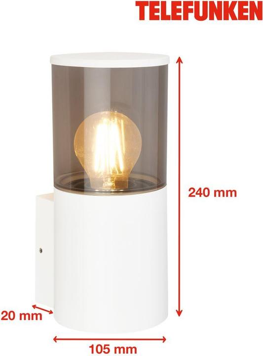 Image du produit Telefunken Applique extérieure, blanc, verre fumé, E27, IP54 (E27, IP54)