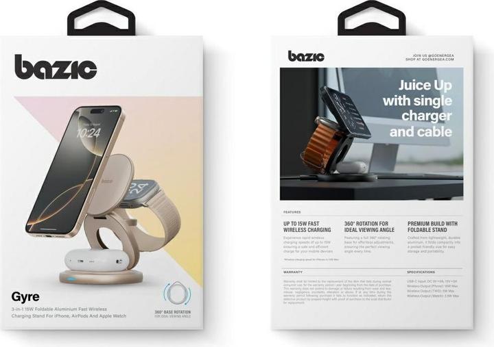 Actual product image Energea Wireless Charger Bazic Gomag Gyre Foldable 3in1 15W Fast Charging gold (15 W)