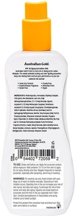 Actual product image Australian Gold Spray Gel Active Chill (Sun spray, Sun gel, SPF 30, 237 ml)