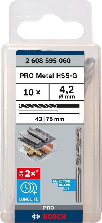 Actual product image Bosch Professional Zubehör PRO Metal HSS-G twist drill, 4.2 x 43 x 75 mm (4.2 mm)