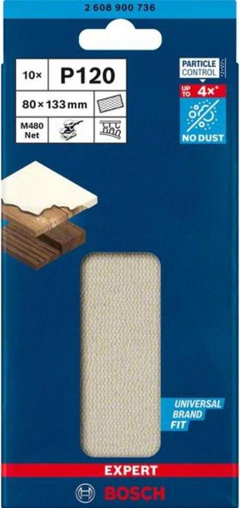 Actual product image Bosch Professional Zubehör EXPERT M480 Sanding net for orbital sanders, 80 x 133 mm, G 120, 10 pcs. (120, P120)