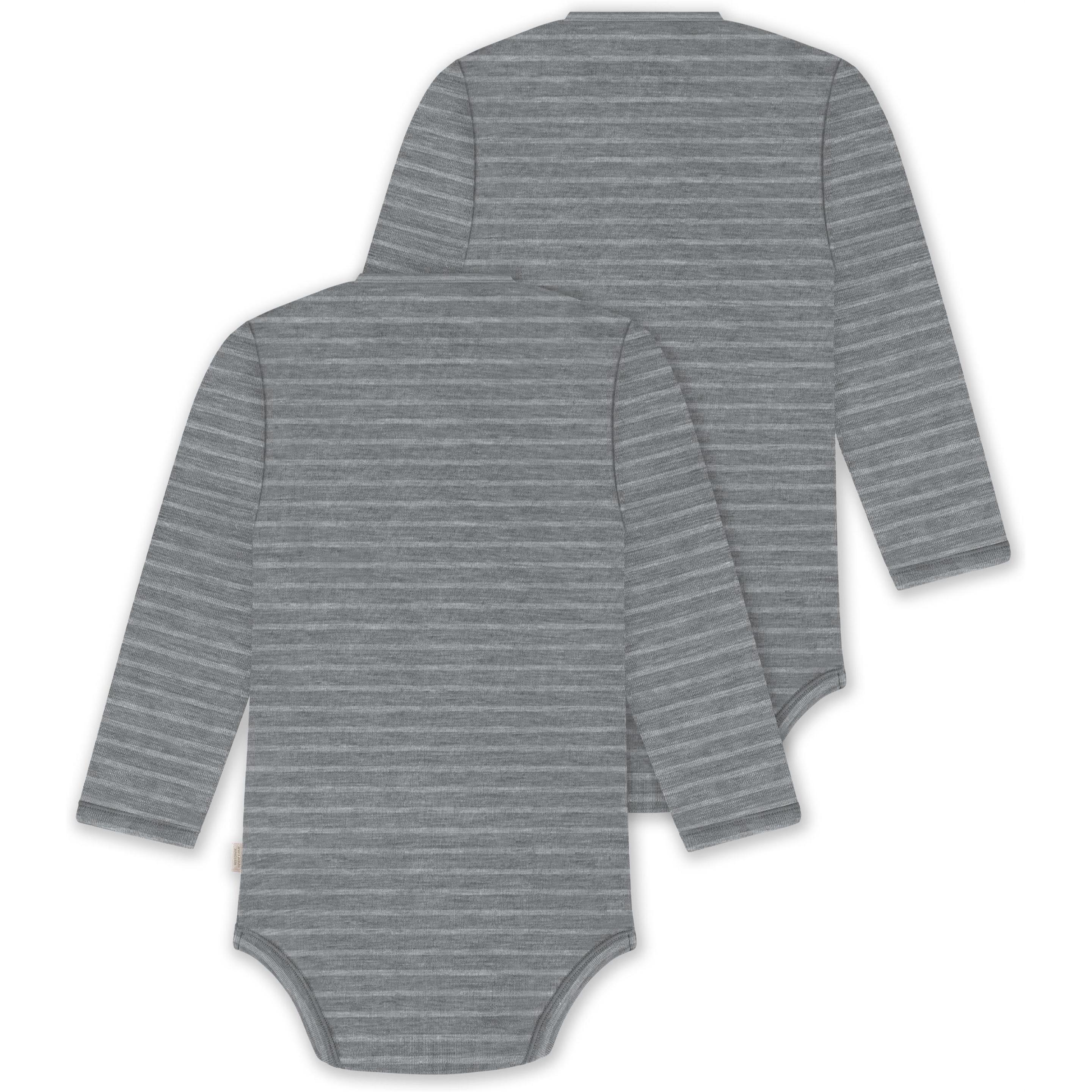 Thumbnail - Normani, Herren, Body, 2er Pack Baby-Body Basic Merino Wickelbody Langarm mit Knopf - 9347, Grau, (80)