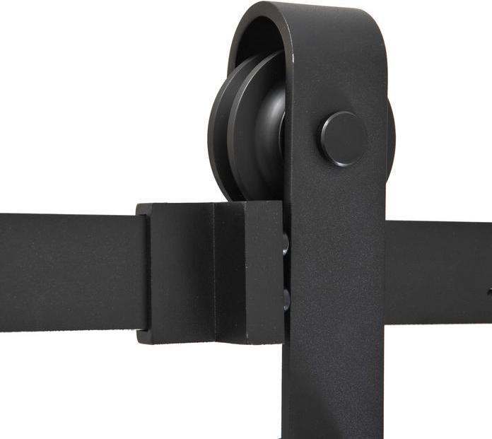 Immagine prodotto Swisshandel24 Gleitschienen-Bausatz für Schiebetür, bis 90 kg, Kohlenstoffstahl, 200 cm, Schwarz, inkl. Werkzeug