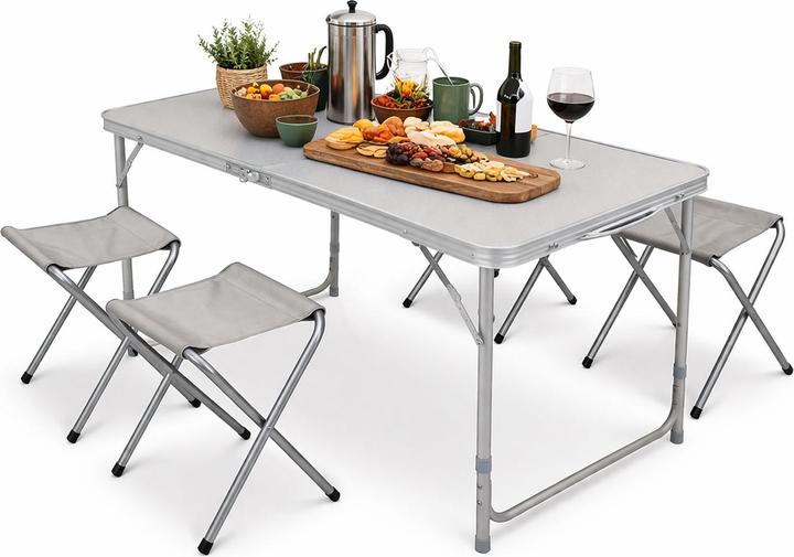 Actual product image Mojawo 5-piece aluminium camping furniture set outdoor camping table + 4 folding stools