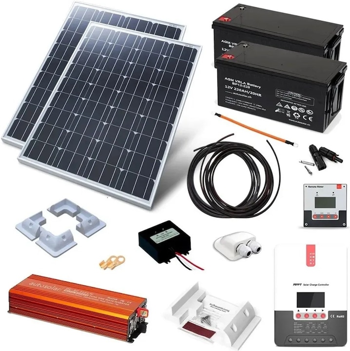 Immagine prodotto Autosolar Pacchetto completo Sistema solare 670W con batteria 2 x 220Ah e inverter 2000W (335 W)