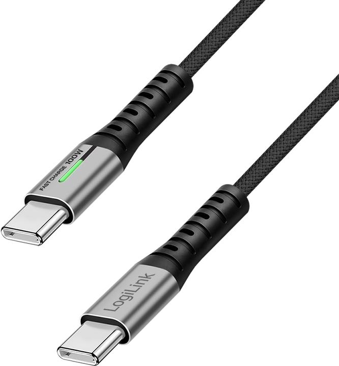 Image du produit LogiLink USB 3.2 Gen2x2 Type-C-Kabel, C/M zu C/M, 20 Gbit/s, 100W, 4K, LED, Metall, schwarz, 0,3 m (0.30 m, USB 3.2 Gen 2x2, 100 W)