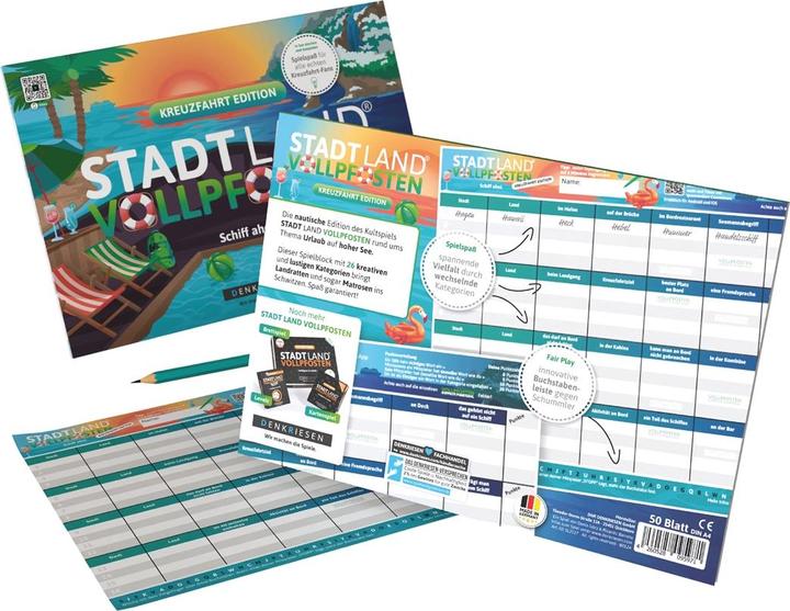 Actual product image Denkriesen Stadt Land Vollpfosten - A4 Block Cruise Edition (d) (German, 2 - 12 Players)