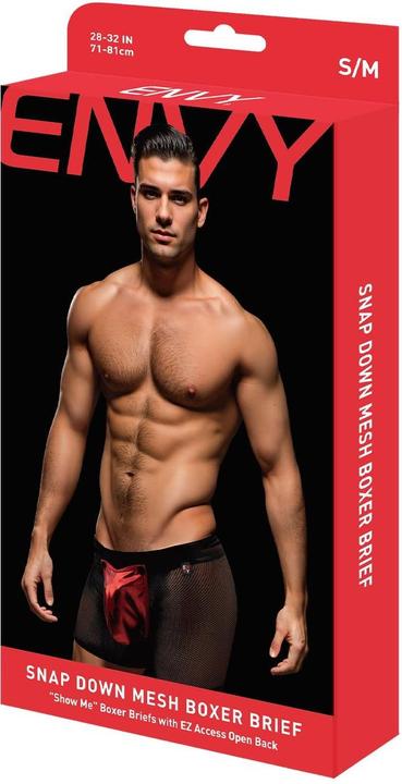 Actual product image Envy Xgen Snap Down Mesh Boxer Brief-Black/Red-S/M Waist 28" - 32" (S, M)