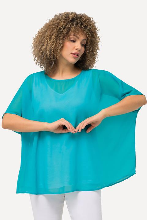 Immagine prodotto Ulla Popken Blusa di chiffon dal taglio oversize con scollo rotondo e mezze maniche (42, 44, 46, 48)