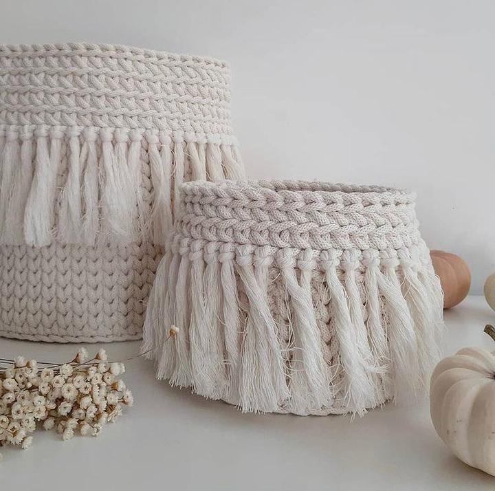 MiLeNatural Häkelkorb aus Baumwolle Boho Natural mittlere Grösse