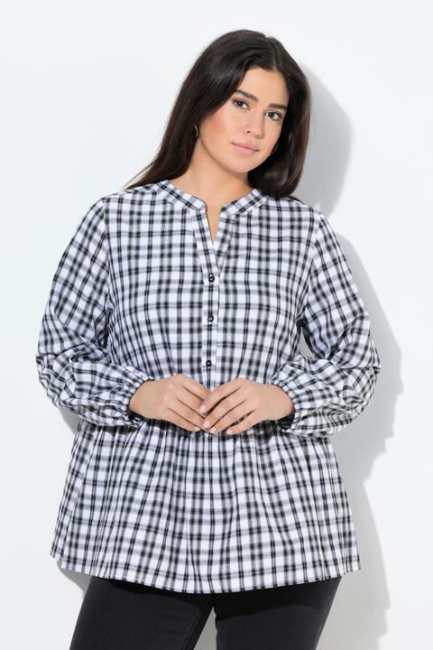 Immagine prodotto Ulla Popken Blusa a quadri con orlo con volant, collo alto e maniche lunghe (58)