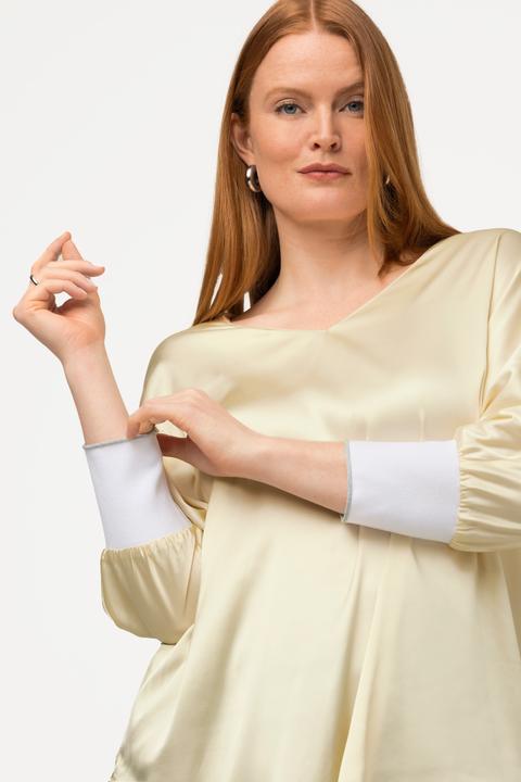 Immagine prodotto Ulla Popken Blusa con raso, scollo a V e maniche a 3/4 a pipistrello (54)
