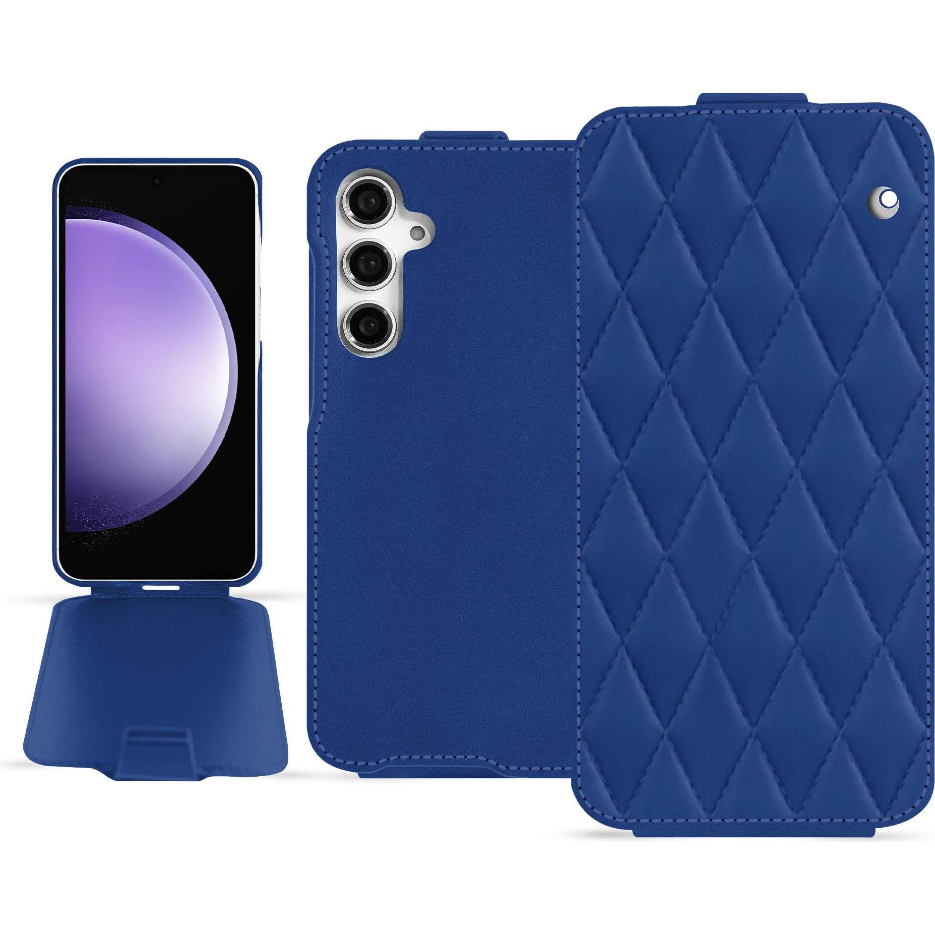 Noreve Lederschutzhülle vertikal (Samsung Galaxy S23 FE), Smartphone Hülle, Blau