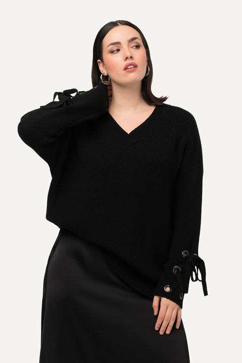 Produktbild Ulla Popken Pullover, Ärmelbänder, Oversized, V-Ausschnitt, Langarm (56)