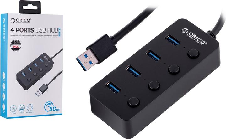 Immagine prodotto Orico HUB USB-A 4X USB-A pasywny Z WYŁĄCZNIKAMI (USB-C, 4 porte)