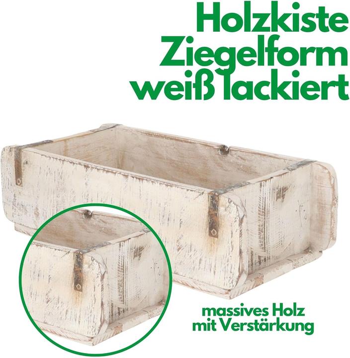 Produktbild Novaliv 2x Holzkiste Vintage Weiss 30 x 15 x 10 cm Alte Ziegelform Holz EIN KAMMER Allzweckkiste aus (30 x 15 x 10 cm)