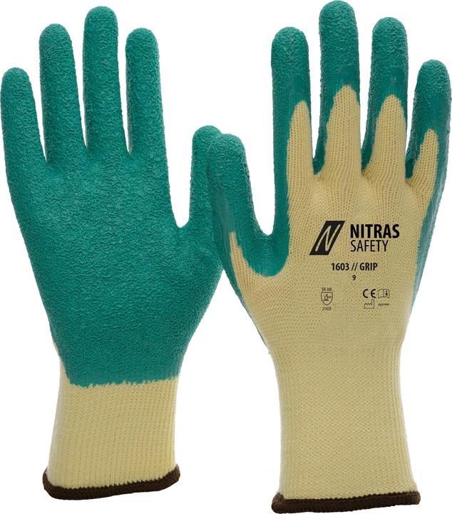 Produktbild Nitras GRIP, Latexhandschuhe, Polyester, gelb, Latex-Beschichtung, grün (Farbcode: 4330), teilbeschi (10, 11, 8, 9)
