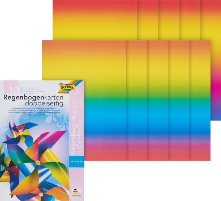 Image du produit Folia Chemise avec carton arc-en-ciel, brillant, imprimé sur les deux faces, 10 feuilles, 200 g/m2 (200 g/m², 10 x)
