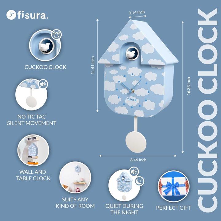 Actual product image Fisura Blue Cuckoo Clock with Clouds