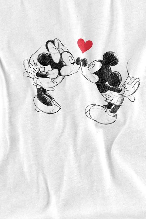 Actual product image Disney Mens Mickey & Minnie Mouse Kiss Sketch Valentine's Day T-Shirt (3XL)