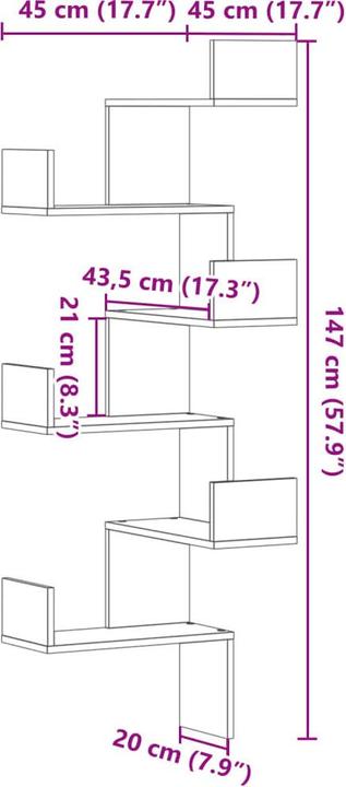 Immagine prodotto vidaXL Wand-Eckregal (45 x 45 x 147 cm)