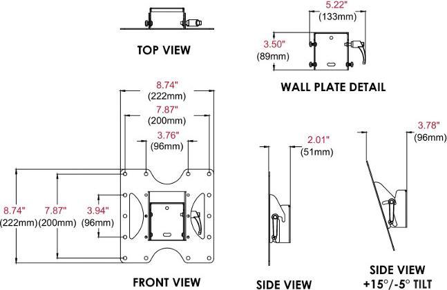 Actual product image Peerless PT632 Universal Wall Mount 55.88 to 101.6 cm 22 to 40 inch LCD Display Color Black (FC)