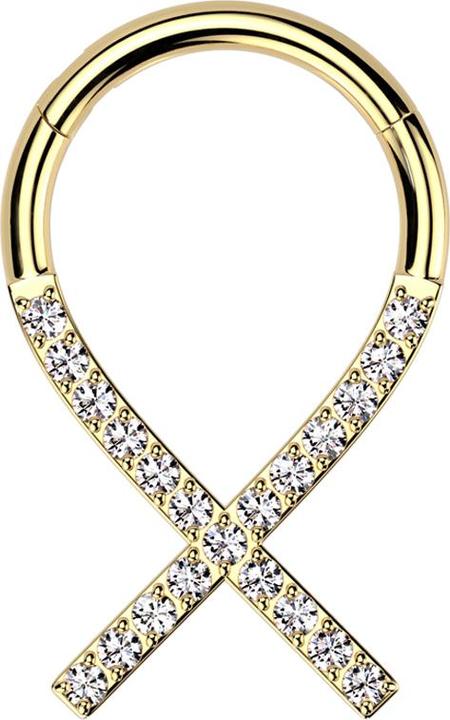 Produktbild Star Piercing Micro Segmentring klappbar vergoldet Krebsband Kristalle silber (Titan G23, ohne Messing)