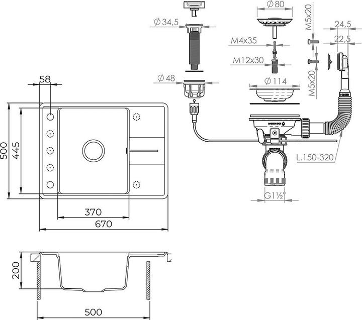 Produktbild Bergström Osaka (Einbauspüle mit Abtropffläche, 67 cm, 50 cm)