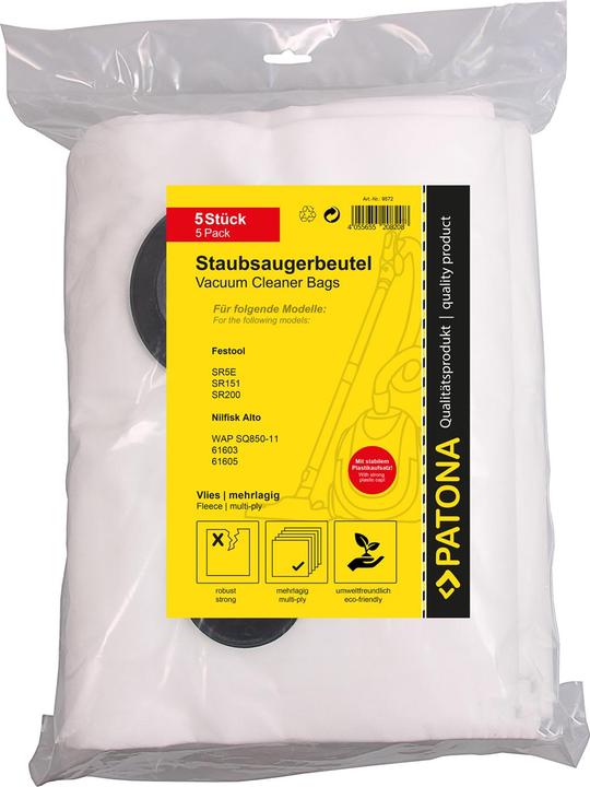 Actual product image Patona 5 hoover bags multi-layer fleece f. Festool SR5E SR151 SR200 SR201 SR203 Nilfisk Alto 6160 (5 x)