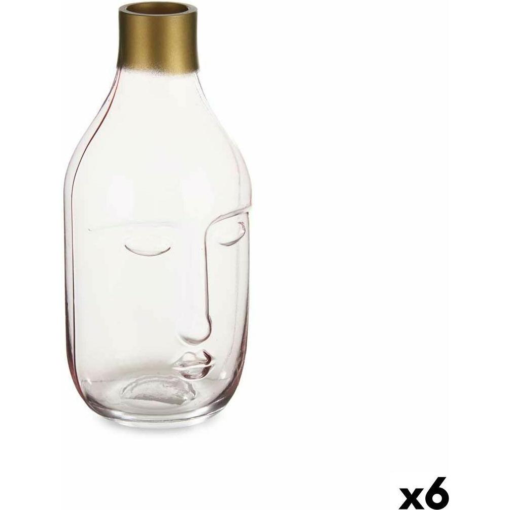 Gift, Vaso, Vase Face Pink Glass 11 X 24,5 X 12 Cm (6 Units)