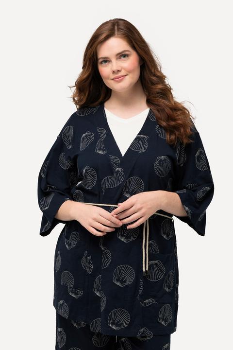 Image du produit Ulla Popken Kimono en coton bio avec broderie, col V et manches 3/4 (50, 52)