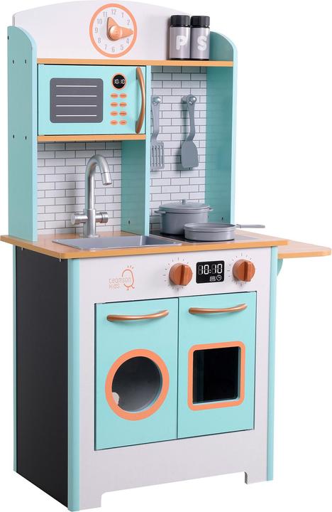 Image du produit Teamson Retro Holzspielküche Blau  Interaktive Kinderküche mit 7 Zubehörteilen