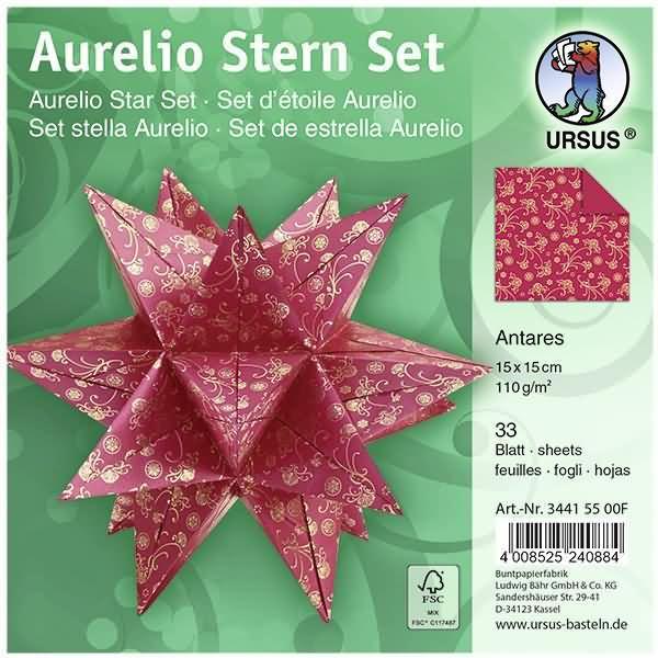Thumbnail - Ursus Faltblätter Aurelio Stern Antares 110g/qm 15x15cm 33 Blatt gold/rot