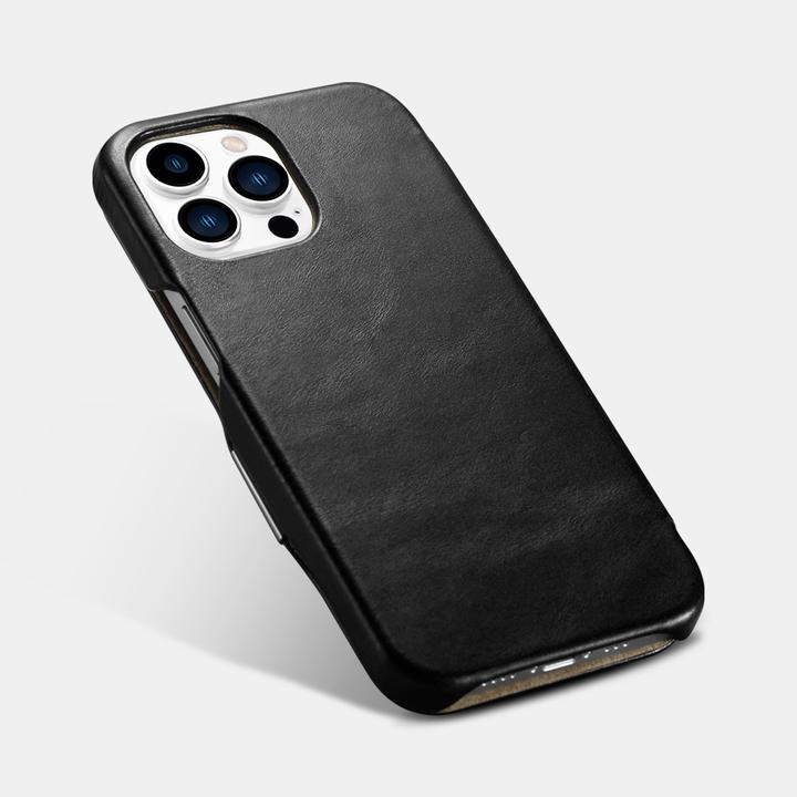 Image du produit iCarer iPhone 13 Pro Max - Echtleder Folio-Hülle mit Metallclip aus der Vintage-Serie Schwarz RIX1308-BK (Apple iPhone 13 Pro Max)