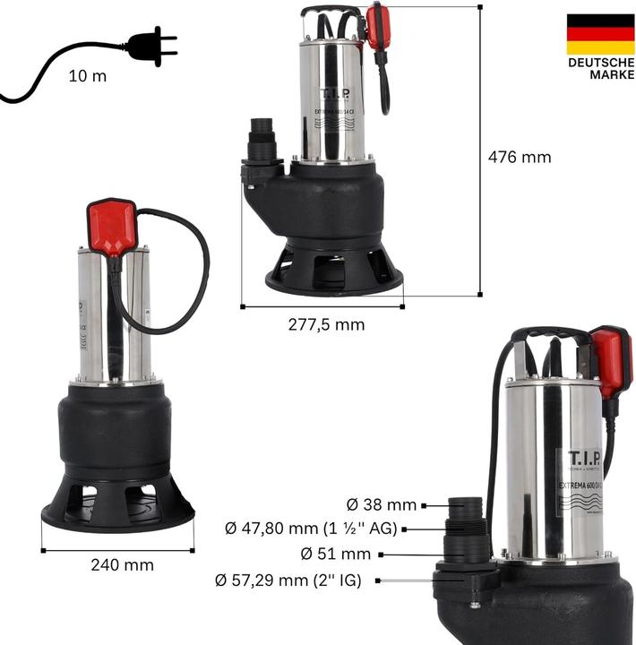 Actual product image TIP Submersible Drainage Pump with 36,000 L/H Flow, 14m Head, 2,200W, for High-Temperature Liquids (Sewage pump)