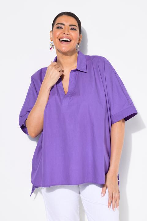 Actual product image Ulla Popken Broderie Anglaise Back Short Sleeve Blouse (56)