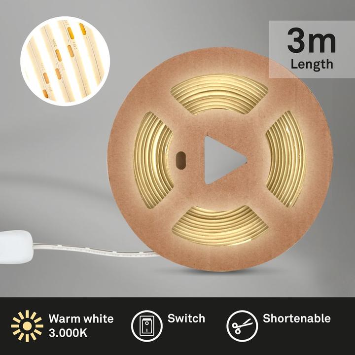 Produktbild Briloner STRIPE COB-LED Band, 3000K, On/Off, 3m, 480 x LED/m (14 cm, Indoor)