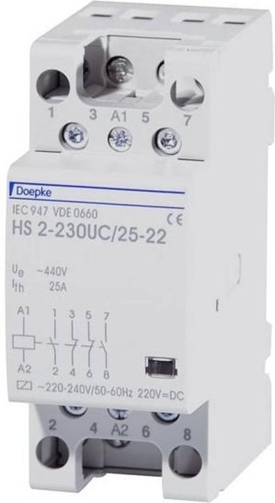 Produktbild Doepke Installationsschütz 25A 230V/UC 400V/AC 3S 1Ö 3000W/AGL 1190VA/LL 2TE