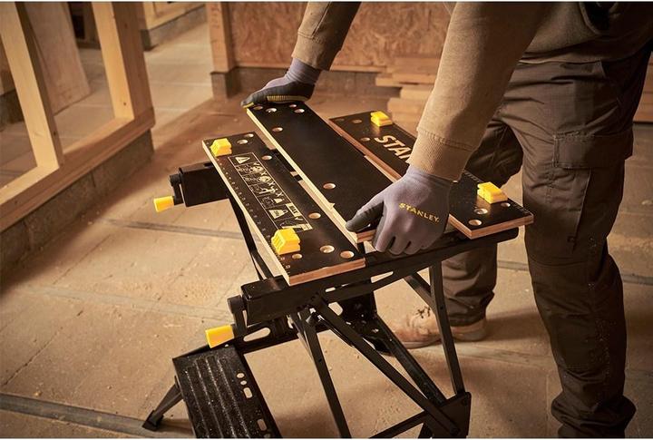 Actual product image Stanley Workmate with bamboo worktop and dual working height, loadable up to 250kg (50.50 cm, 78 cm)