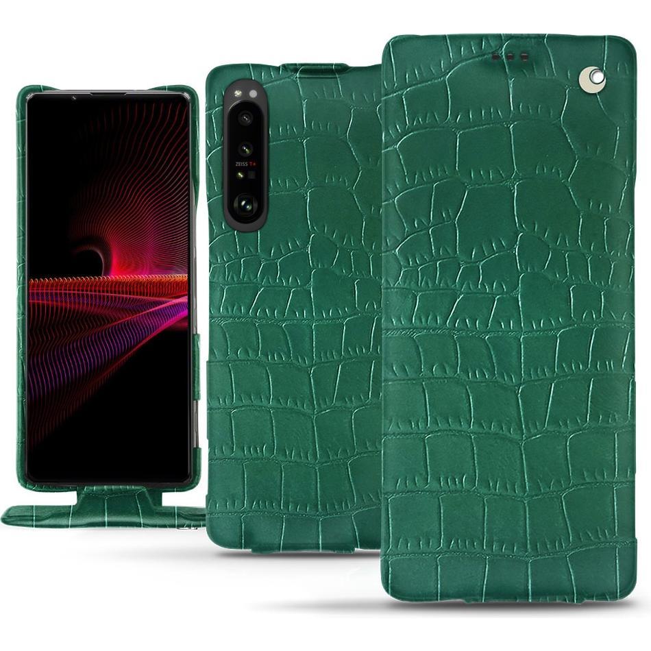 Noreve Lederschutzhülle vertikal (Sony Xperia 1 III), Smartphone Hülle, Grün