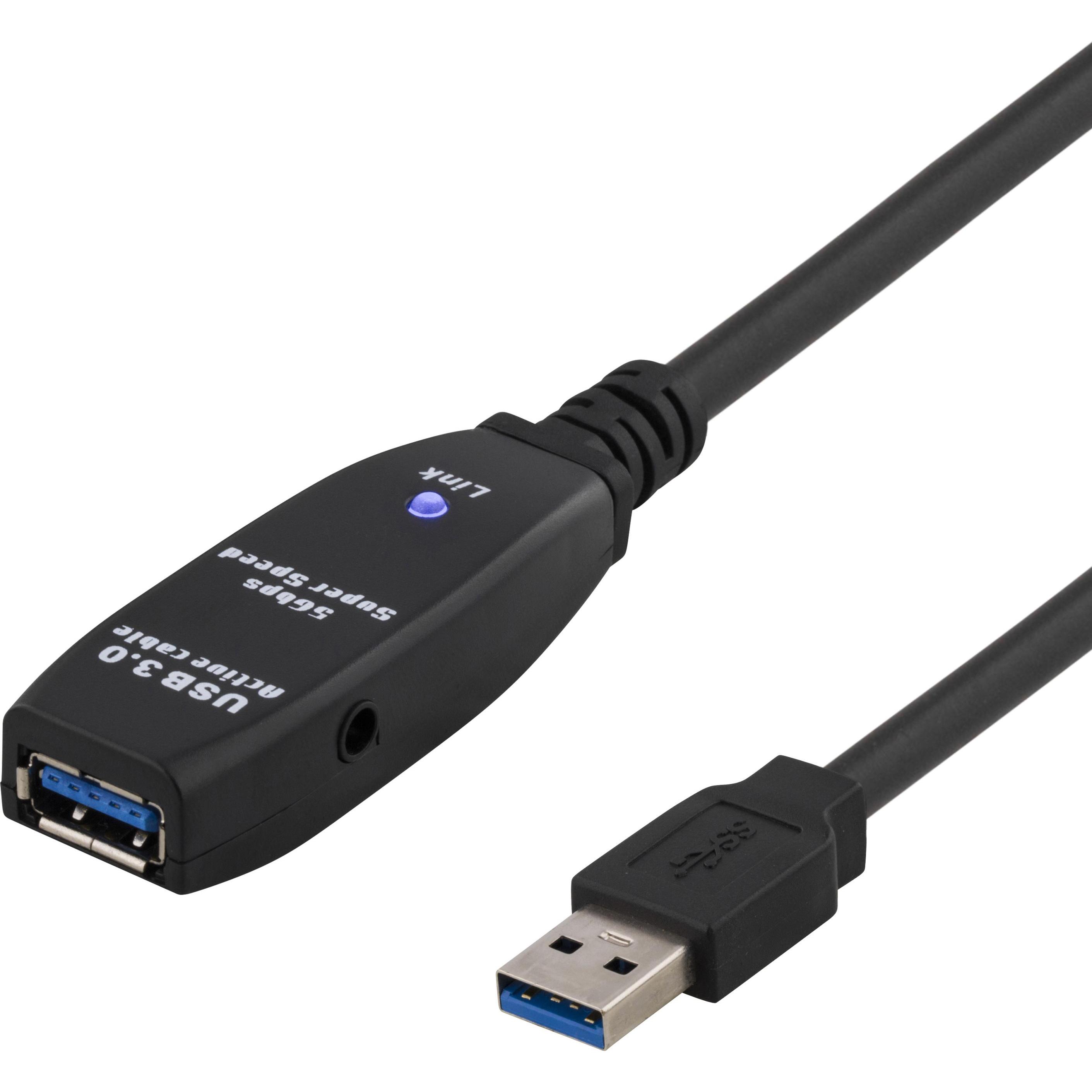 Deltaco Cable USB 3.0, 5.0m, black (5 m, USB 3.2 Gen 1), USB Kabel